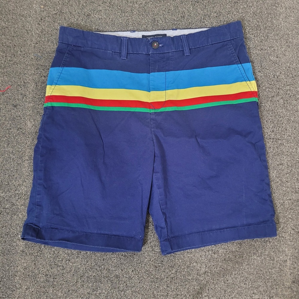 Tommy Hilfiger Size 34 Chino Shorts Mens Navy Blue Striped 78E7248